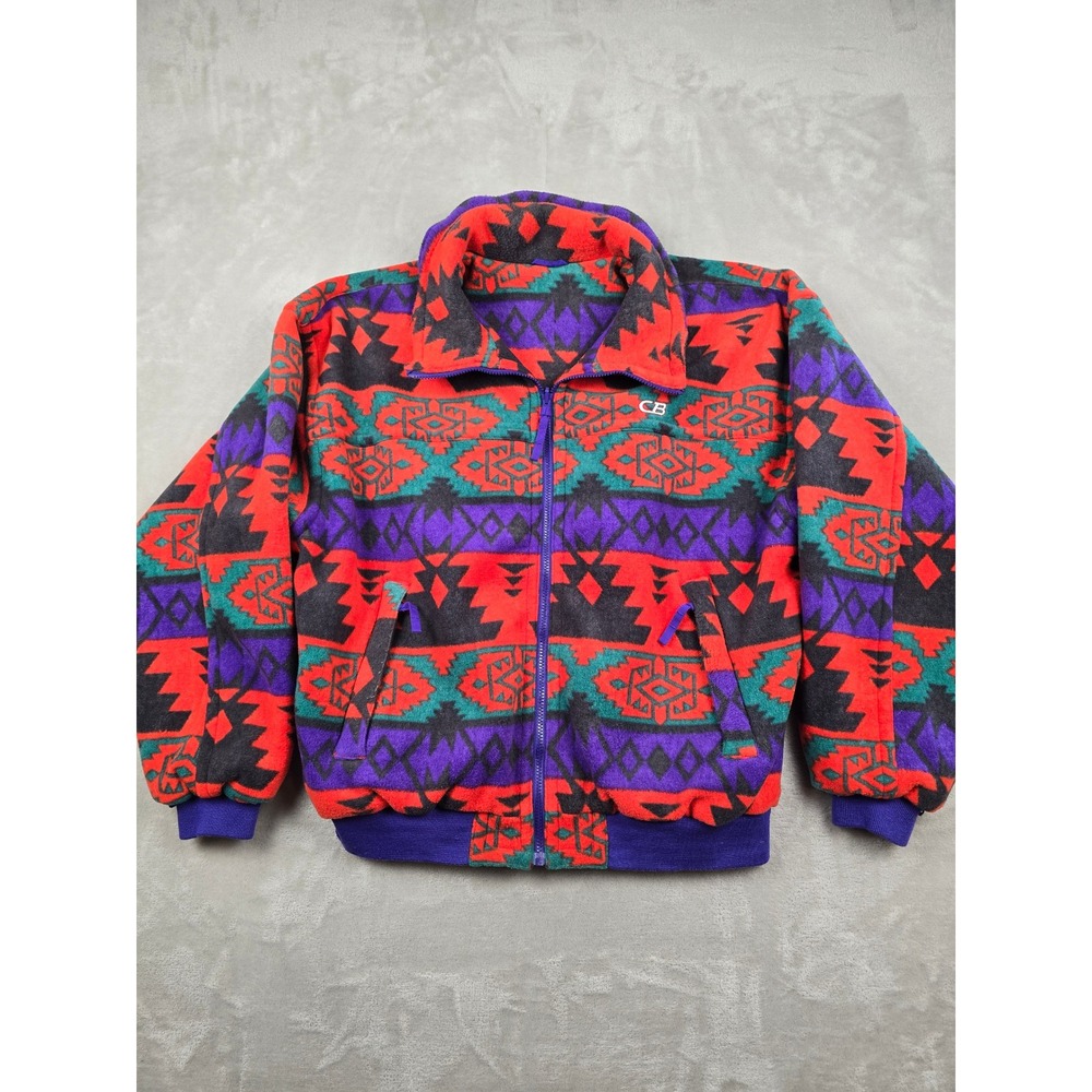 Vintage CB Sports Fleece Aztec Jacket Mens XL Full Zip 90s Lined Southwestern